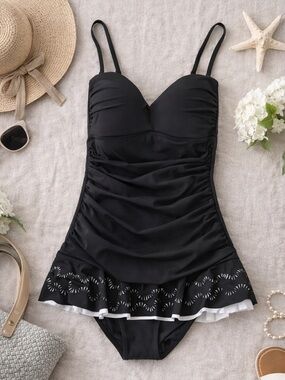 Profile by Gottex 1 Piece Swimsuit 10 Black Tummy Control Ruched Resort Wear